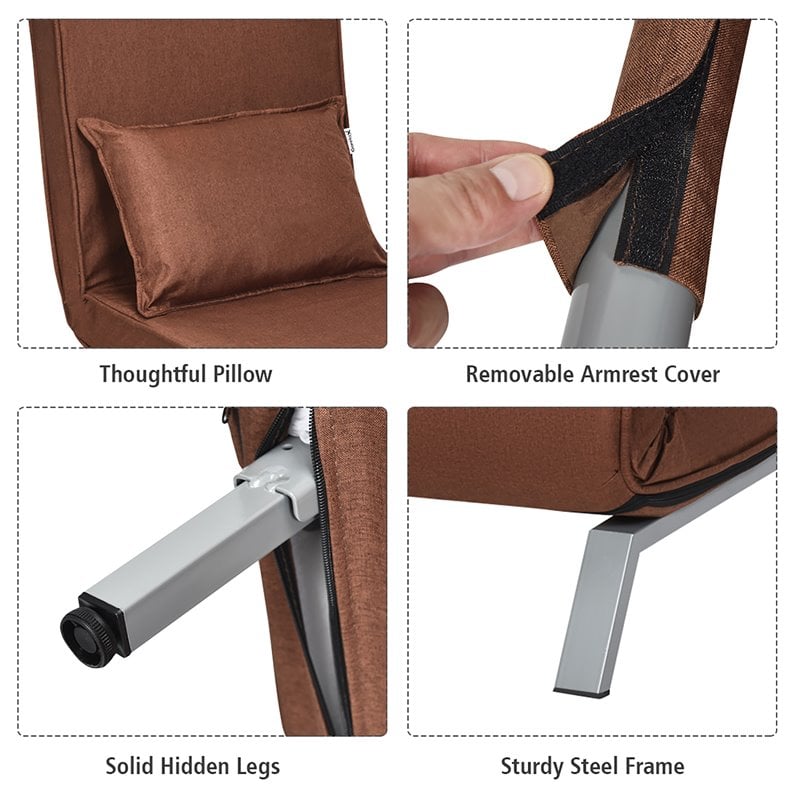 Pemberly Row Sponge Folding 5-position Convertible Sleeper Bed w/ Pillow-Coffee