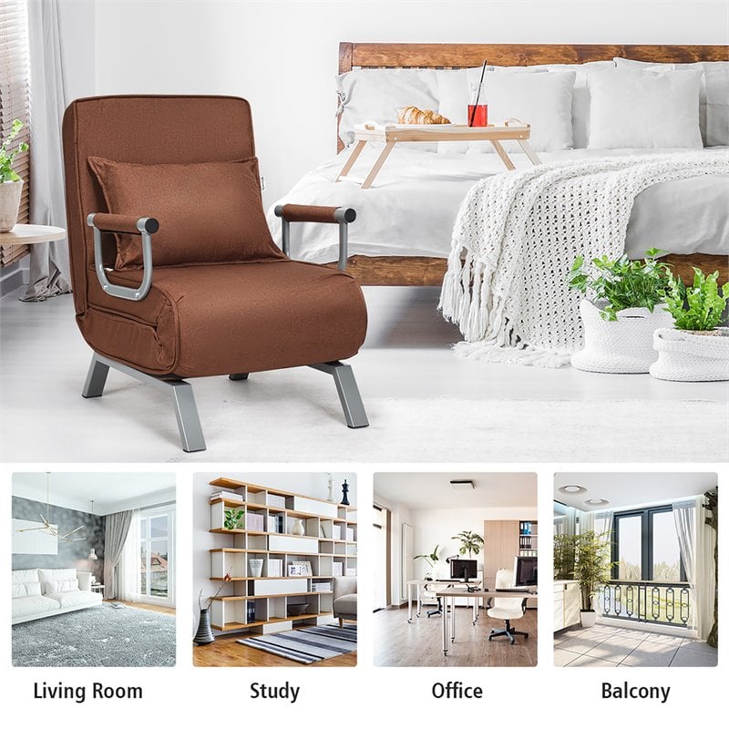 Pemberly Row Sponge Folding 5-position Convertible Sleeper Bed w/ Pillow-Coffee