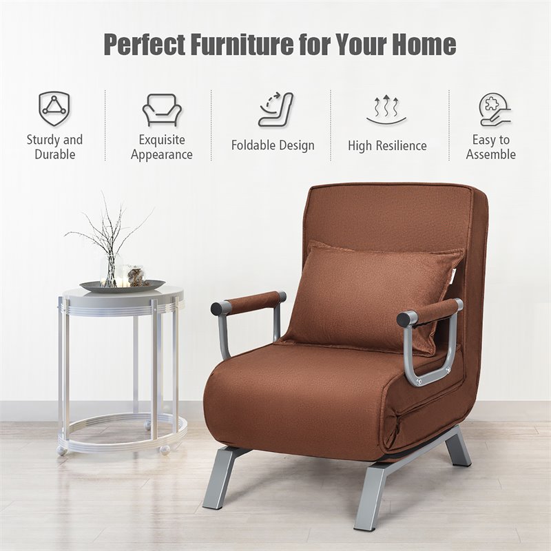 Pemberly Row Sponge Folding 5-position Convertible Sleeper Bed w/ Pillow-Coffee