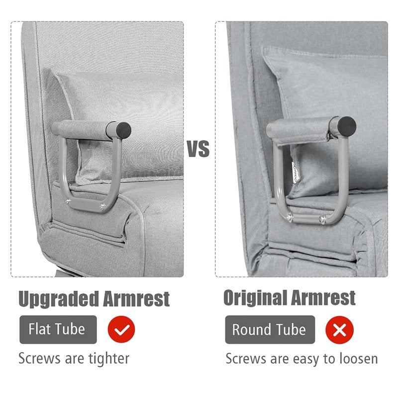 Pemberly Row Sponge Folding 5-position Convertible Sleeper Bed w/ Pillow in Gray