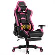 Pemberly Row Faux Leather Swivel Massage Gaming Chair with Footrest in Pink