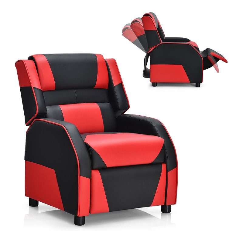 Pemberly Row Headrest & Footrest Leather Kids Youth Gaming Sofa Recliner in Red