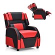 Pemberly Row Headrest & Footrest Leather Kids Youth Gaming Sofa Recliner in Red