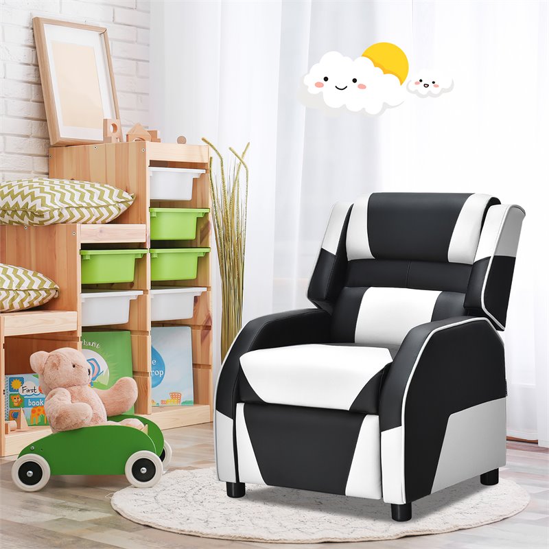 Pemberly Row Headrest & Footrest Leather Kids Youth Gaming Sofa Recliner - White