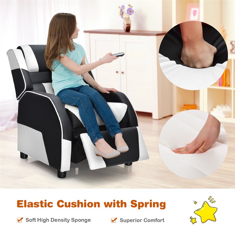 Pemberly Row Headrest & Footrest Leather Kids Youth Gaming Sofa Recliner - White