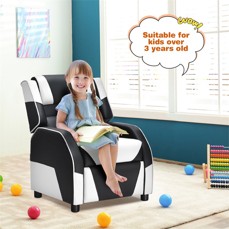 Pemberly Row Headrest & Footrest Leather Kids Youth Gaming Sofa Recliner - White