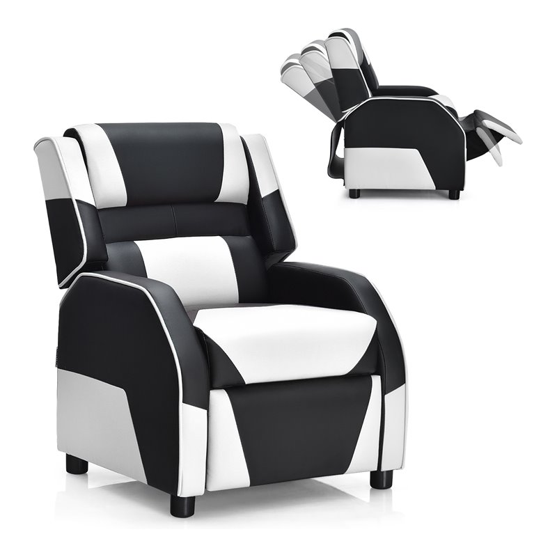 Pemberly Row Headrest & Footrest Leather Kids Youth Gaming Sofa Recliner - White