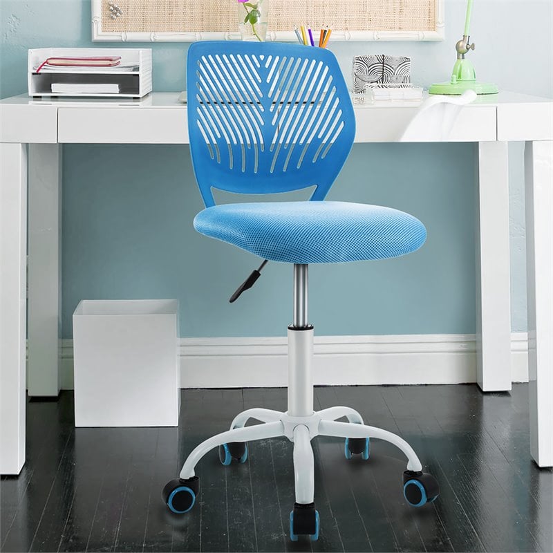 Pemberly Row Sponge Adjustable Mid Back Swivel Armless Office Chair in Blue