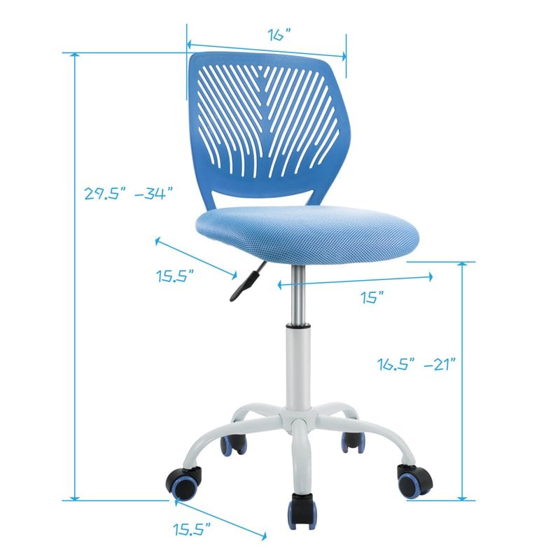 Pemberly Row Sponge Adjustable Mid Back Swivel Armless Office Chair in Blue