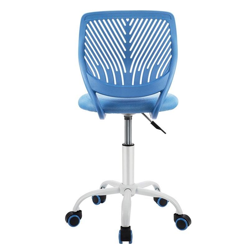 Pemberly Row Sponge Adjustable Mid Back Swivel Armless Office Chair in Blue