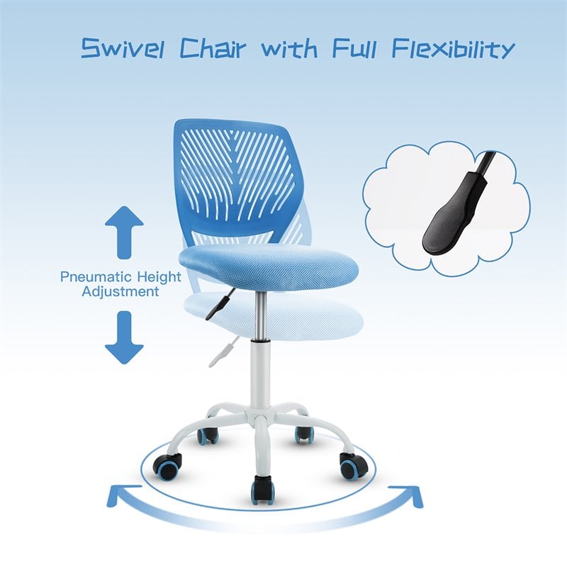 Pemberly Row Sponge Adjustable Mid Back Swivel Armless Office Chair in Blue