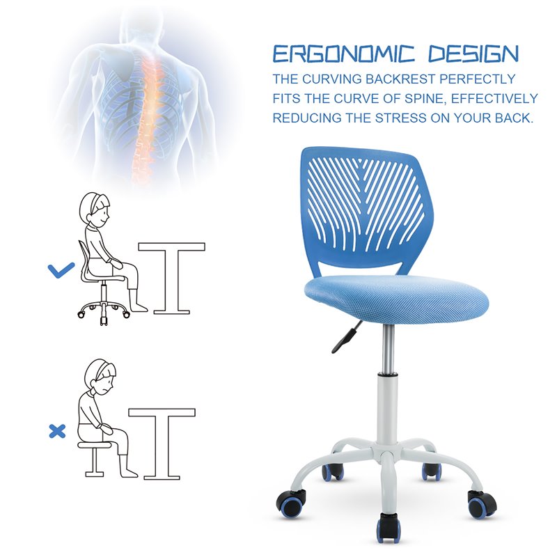 Pemberly Row Sponge Adjustable Mid Back Swivel Armless Office Chair in Blue