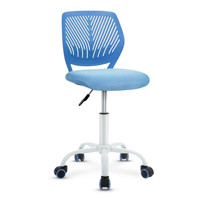 Pemberly Row Sponge Adjustable Mid Back Swivel Armless Office Chair in Blue