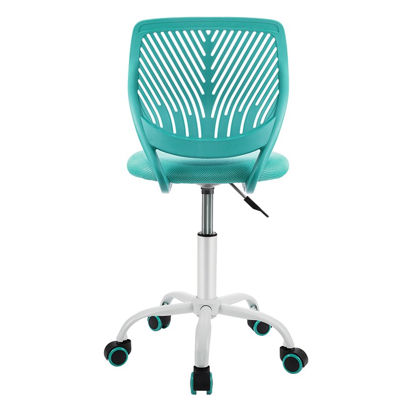 Pemberly Row Sponge Adjustable Mid Back Swivel Armless Office Chair in Turquoise