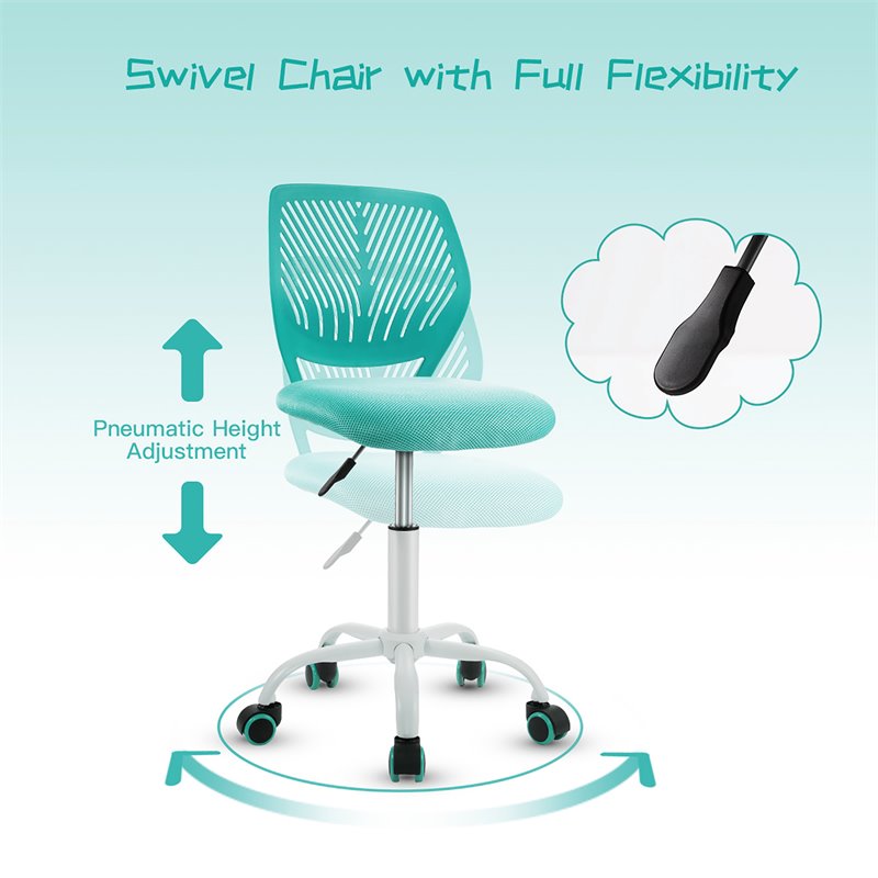 Pemberly Row Sponge Adjustable Mid Back Swivel Armless Office Chair in Turquoise