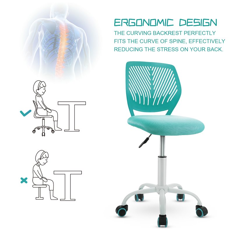 Pemberly Row Sponge Adjustable Mid Back Swivel Armless Office Chair in Turquoise