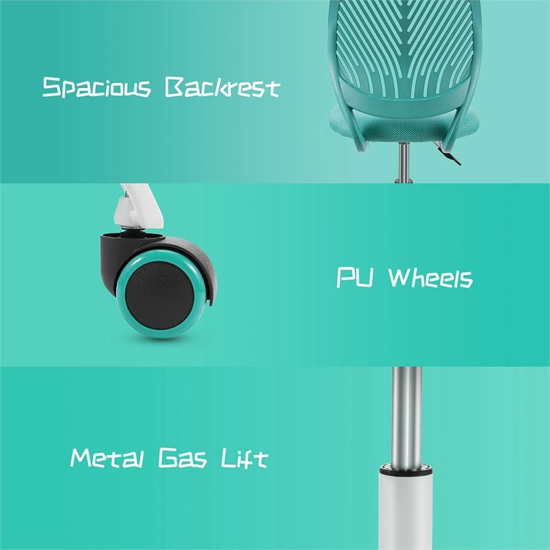 Pemberly Row Sponge Adjustable Mid Back Swivel Armless Office Chair in Turquoise