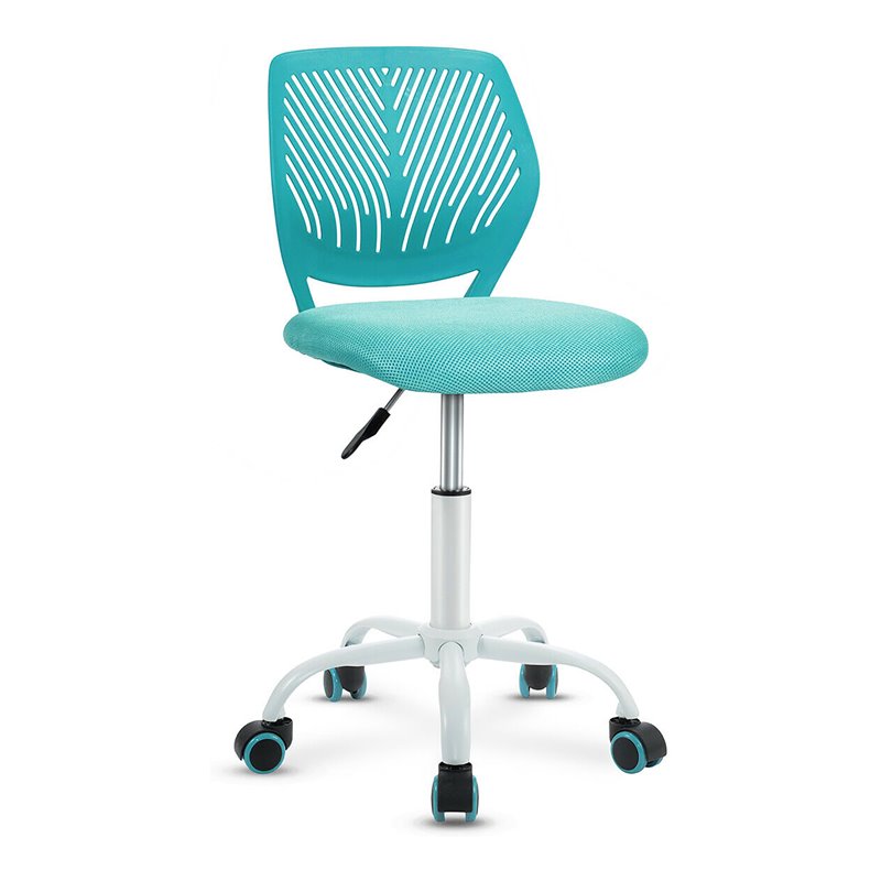 Pemberly Row Sponge Adjustable Mid Back Swivel Armless Office Chair in Turquoise
