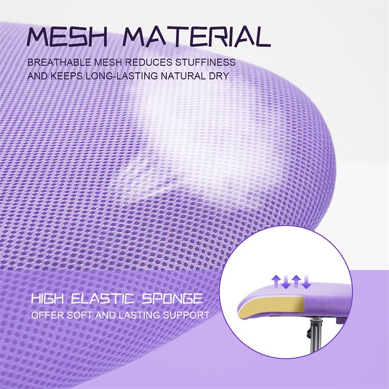 Pemberly Row Sponge Adjustable Mid Back Swivel Armless Office Chair in Purple