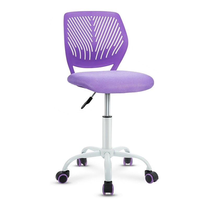 Pemberly Row Sponge Adjustable Mid Back Swivel Armless Office Chair in Purple