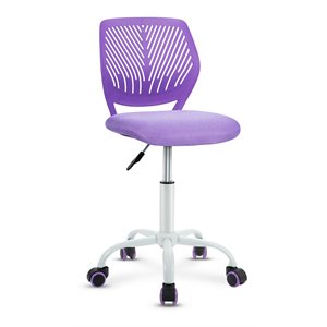 Pemberly Row Sponge Adjustable Mid Back Swivel Armless Office Chair in Purple