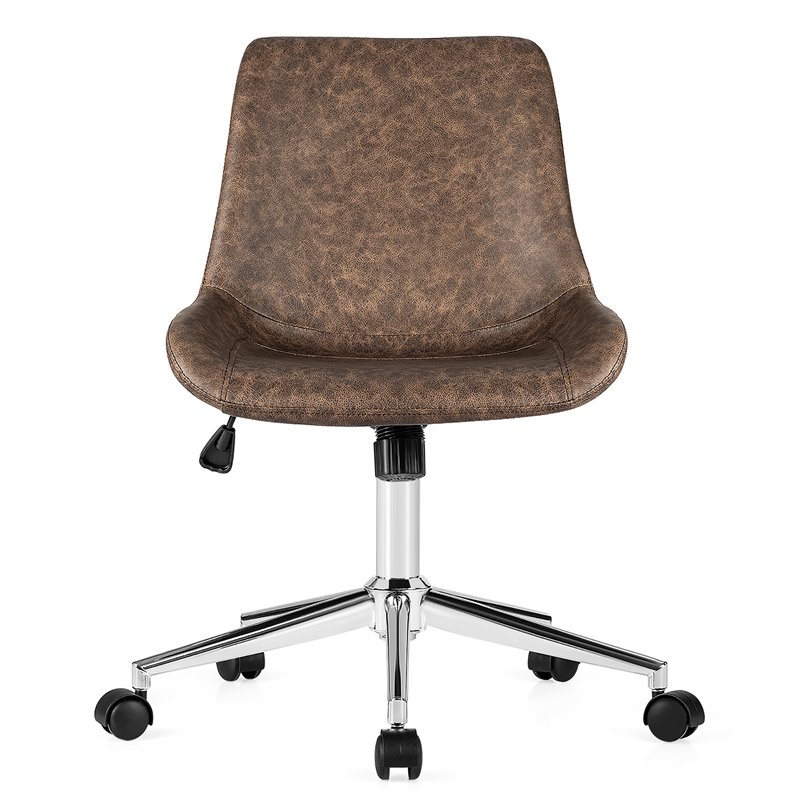 Pemberly Row PU Sponge & Steel Adjustable Mid Back Armless Office Chair in Brown