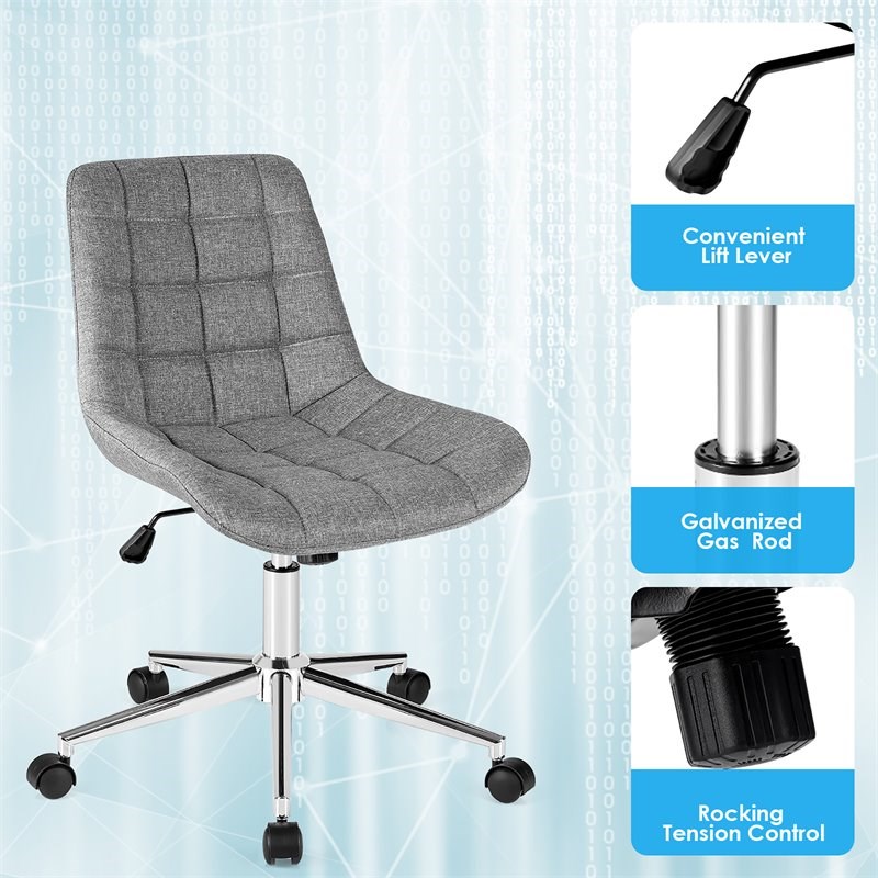 Pemberly Row Sponge & Steel Swivel Mid Back Armless Office Chair in Gray