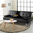 Pemberly Row Cup Holders/Armrests Convertible Folding Futon Sofa Bed in Black