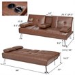 Pemberly Row Cup Holders/Armrests Convertible Folding Futon Sofa Bed in Brown