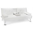 Pemberly Row Cup Holders/Armrests Convertible Folding Futon Sofa Bed in White