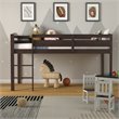 Pemberly Row Twin Low Loft Bunk Junior Bed w/ Wooden Guard Rail Ladder-Espresso