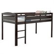 Pemberly Row Twin Low Loft Bunk Junior Bed w/ Wooden Guard Rail Ladder-Espresso