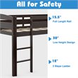 Pemberly Row Twin Low Loft Bunk Junior Bed w/ Wooden Guard Rail Ladder-Espresso