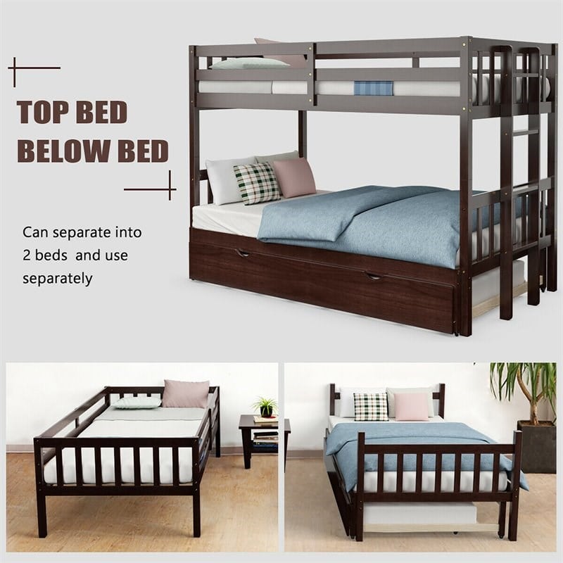 Pemberly Row Wood & PB Twin Over Twin Pull-Out Bunk Bed with Trundle in Espresso