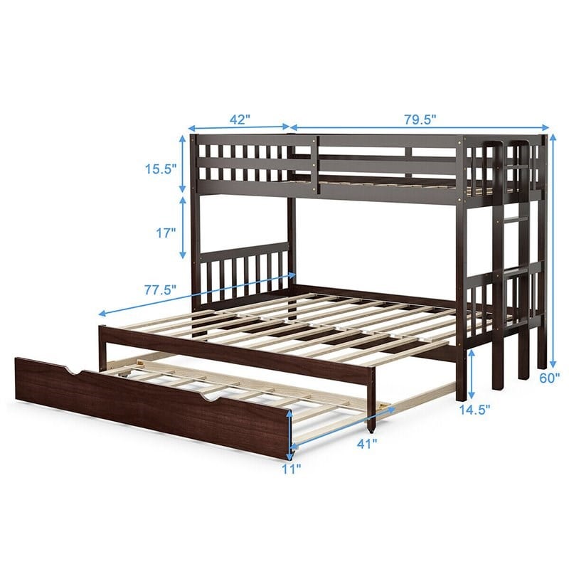 Pemberly Row Wood & PB Twin Over Twin Pull-Out Bunk Bed with Trundle in Espresso