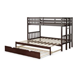 Pemberly Row Wood & PB Twin Over Twin Pull-Out Bunk Bed with Trundle in Espresso