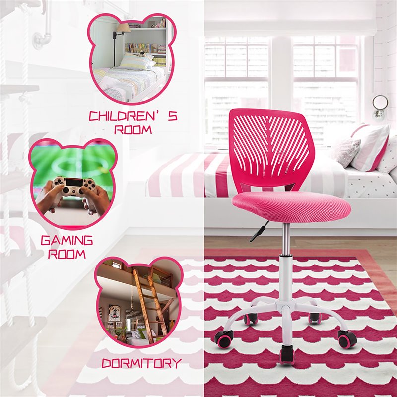 Pemberly Row Sponge Adjustable Mid Back Swivel Armless Office Chair in Pink