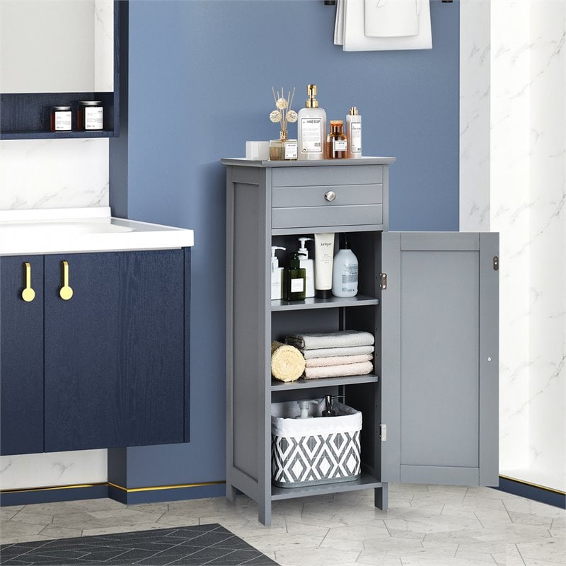 Pemberly Row Free-Standing Bathroom Floor Cabinet Storage Organizer in Gray