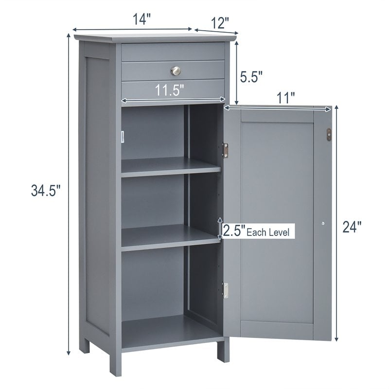 Pemberly Row Free-Standing Bathroom Floor Cabinet Storage Organizer in Gray
