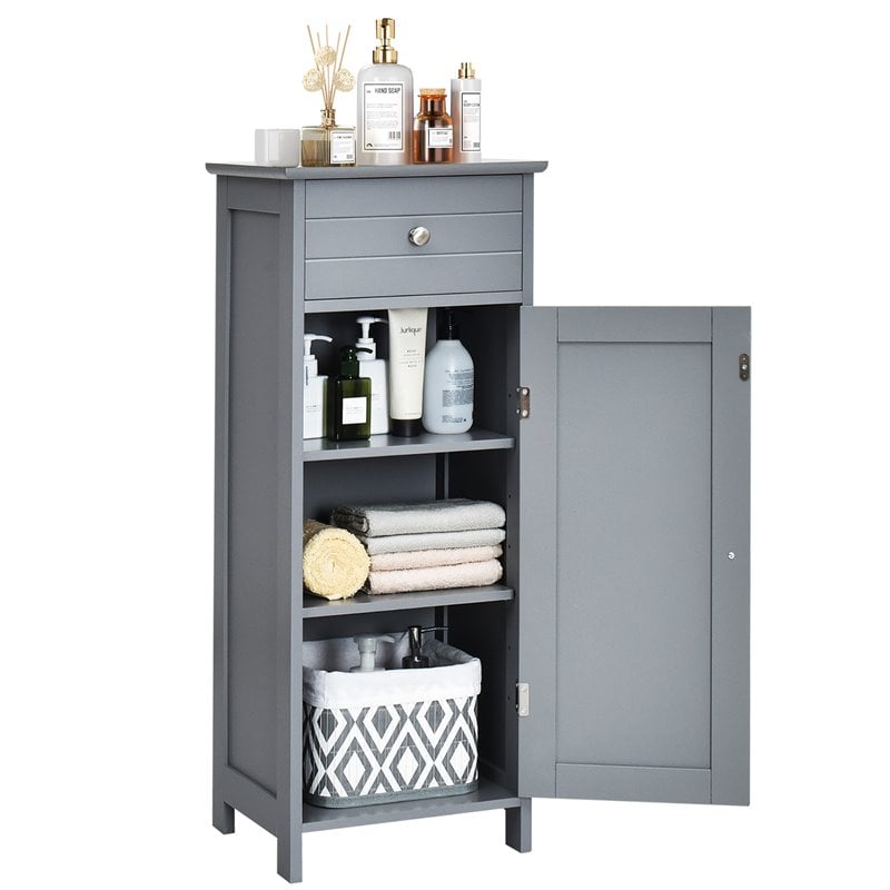 Pemberly Row Free-Standing Bathroom Floor Cabinet Storage Organizer in Gray