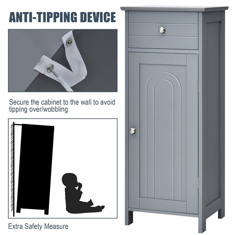 Pemberly Row Free-Standing Bathroom Floor Cabinet Storage Organizer in Gray