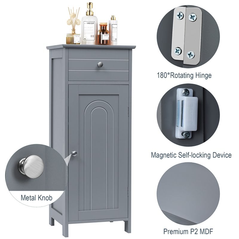 Pemberly Row Free-Standing Bathroom Floor Cabinet Storage Organizer in Gray