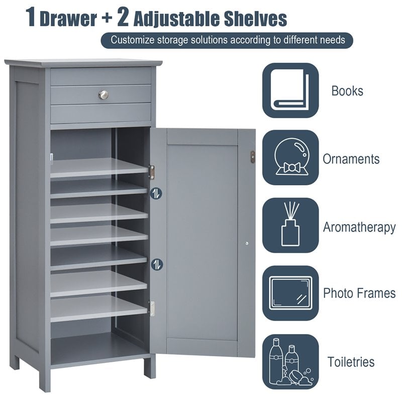 Pemberly Row Free-Standing Bathroom Floor Cabinet Storage Organizer in Gray
