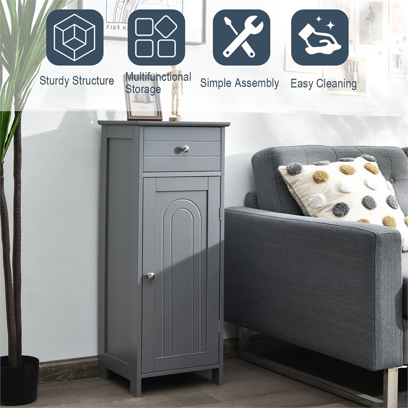 Pemberly Row Free-Standing Bathroom Floor Cabinet Storage Organizer in Gray