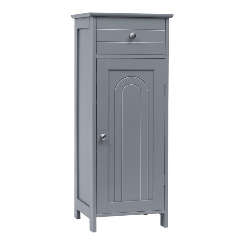 Pemberly Row Free-Standing Bathroom Floor Cabinet Storage Organizer in Gray