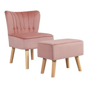 Pemberly Row Thick Padded Button Tufted Leisure Chair and Ottoman Set in Pink
