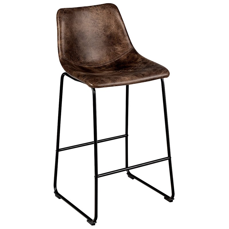 Pemberly Row Faux Suede Bar Stool with Metal Legs in Brown (Set of 2)