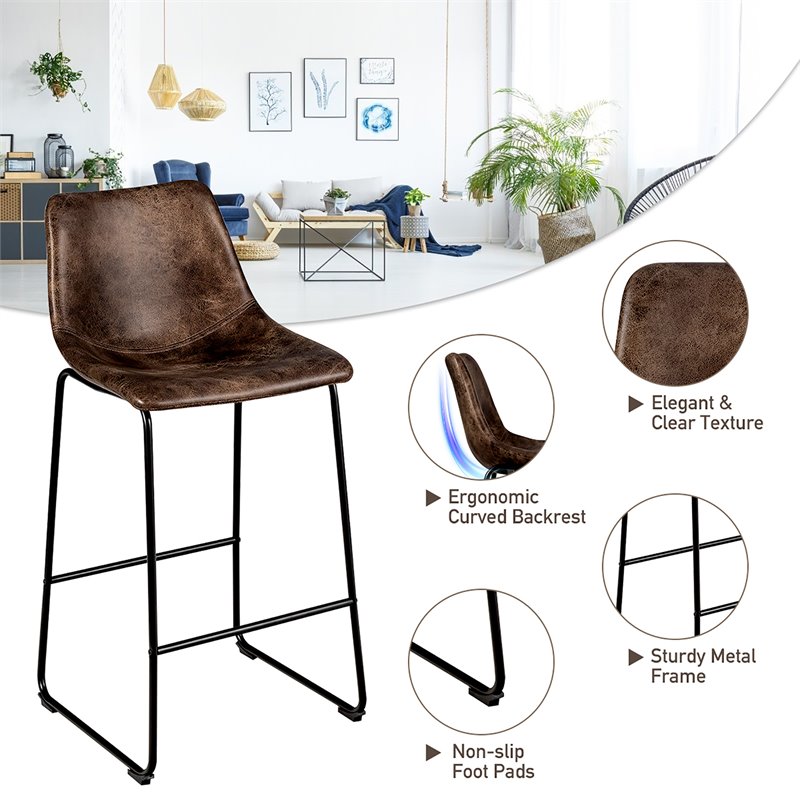 Pemberly Row Faux Suede Bar Stool with Metal Legs in Brown (Set of 2)