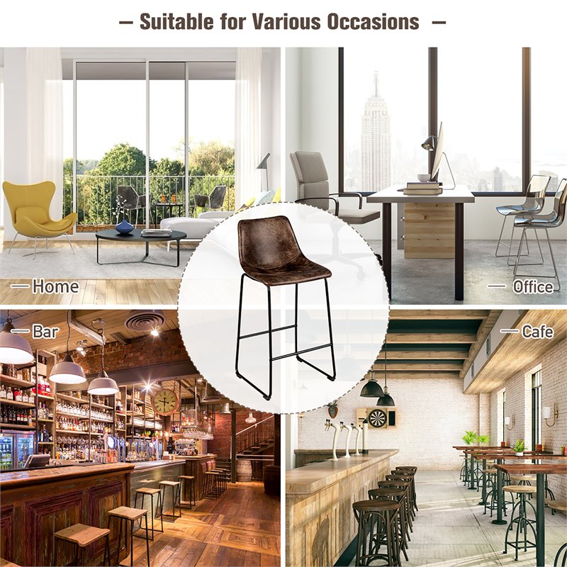 Pemberly Row Faux Suede Bar Stool with Metal Legs in Brown (Set of 2)