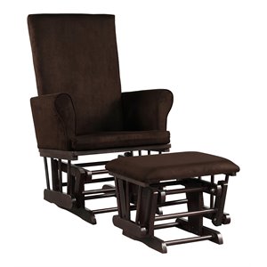 Pemberly Row Contemporary Fabric Rocking Chair Glider & Ottoman Set in Brown